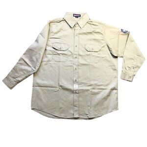 BOCOMAL 7.5oz FR Flame Resistant Shirt Men's Sz‎ 2XL Khaki 100% Cotton NFPA2112